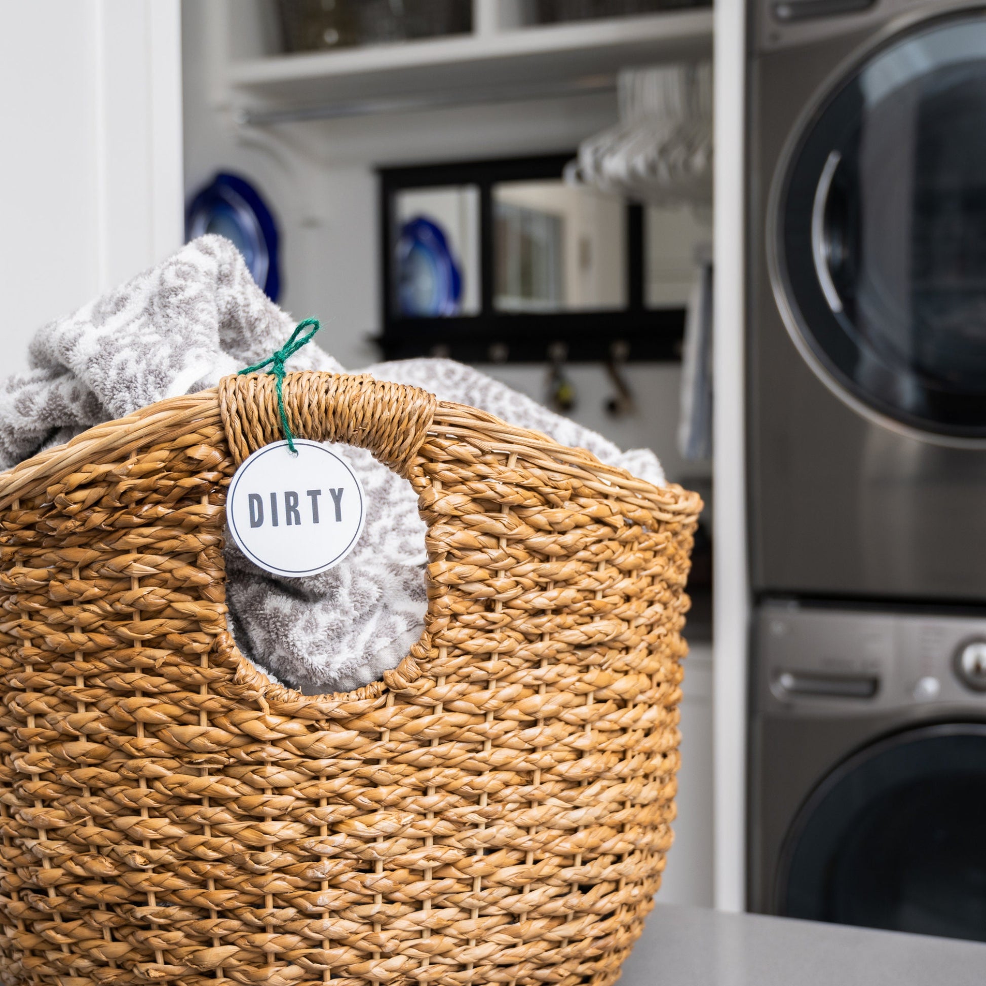Custom Text Labels | Hamper Basket Tag Guest Bathroom Organization | Laser Engraved White and Black | Laundry Room Shoe Rack