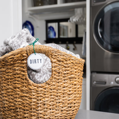 Custom Text Labels | Hamper Basket Tag Guest Bathroom Organization | Laser Engraved White and Black | Laundry Room Shoe Rack