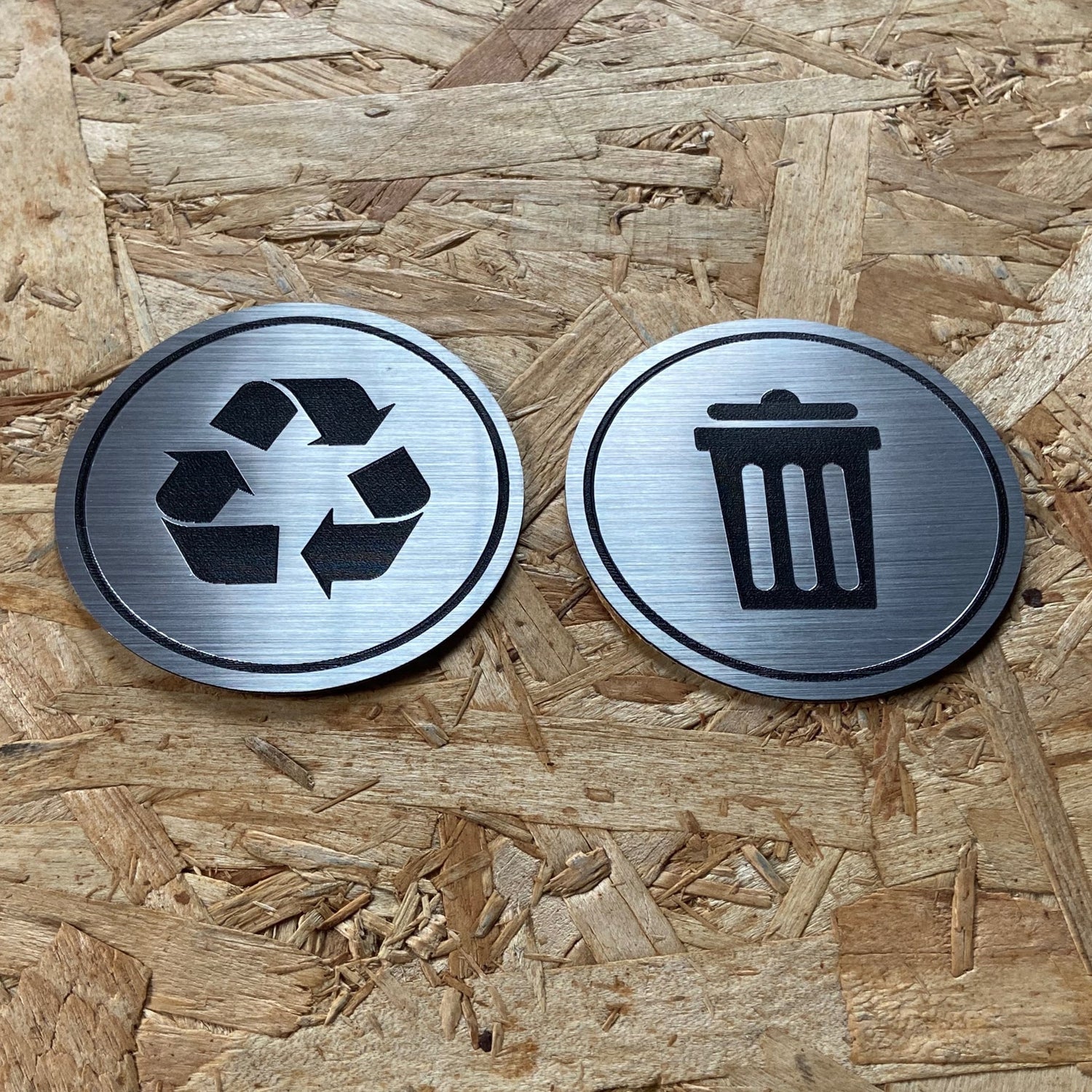 Trash Recycle Sticker | Set of 2 Decals | Indoor Outdoor UV Stable & Weatherproof | Stainless Steel Kitchen Pantry Organization