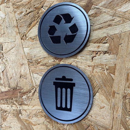 Trash Recycle Sticker | Set of 2 Decals | Indoor Outdoor UV Stable & Weatherproof | Stainless Steel Kitchen Pantry Organization