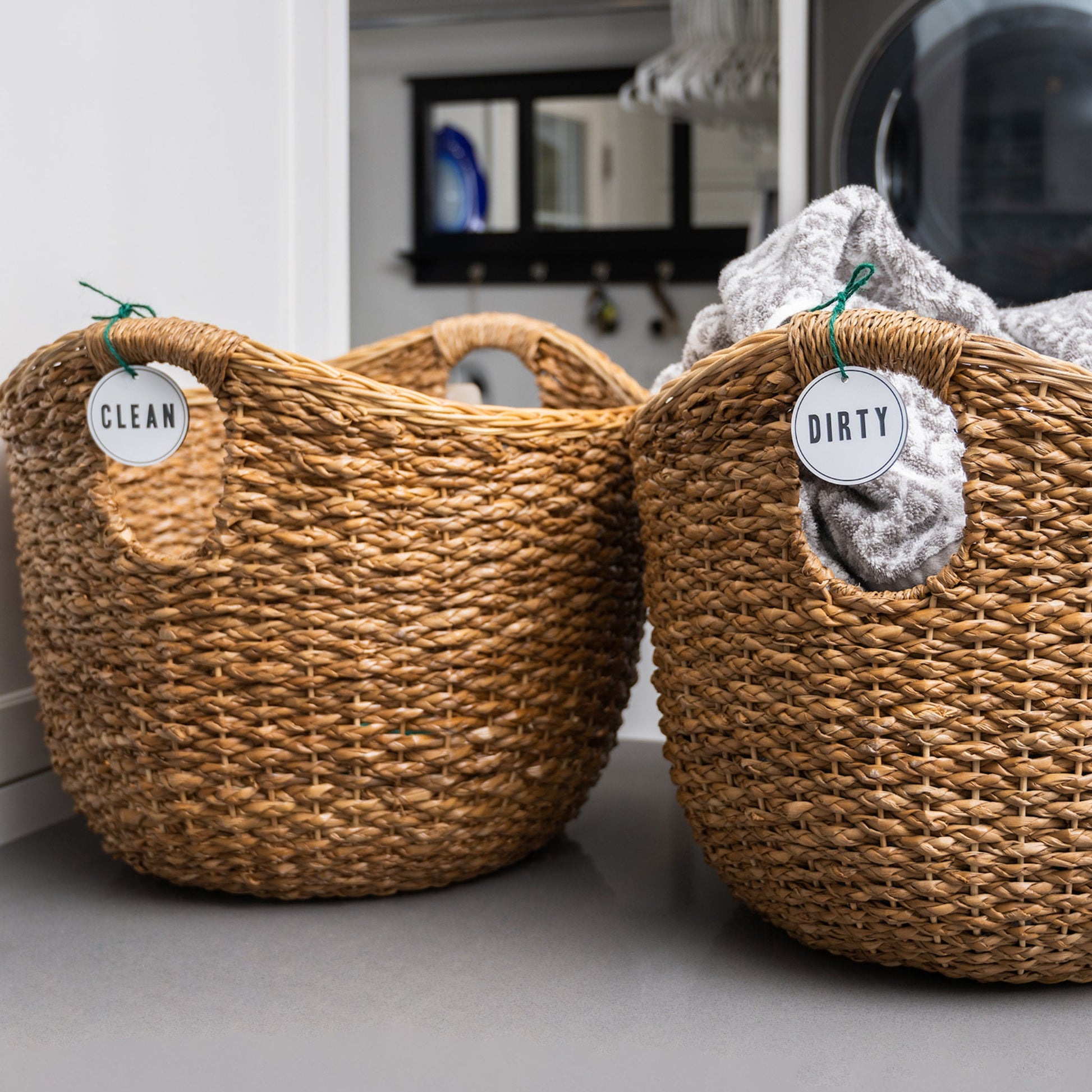Clean & Dirty Laundry Basket Labels | Hamper Basket Tag Organization | 2.5"x 2.5" Inch Laser Engraved White and Black