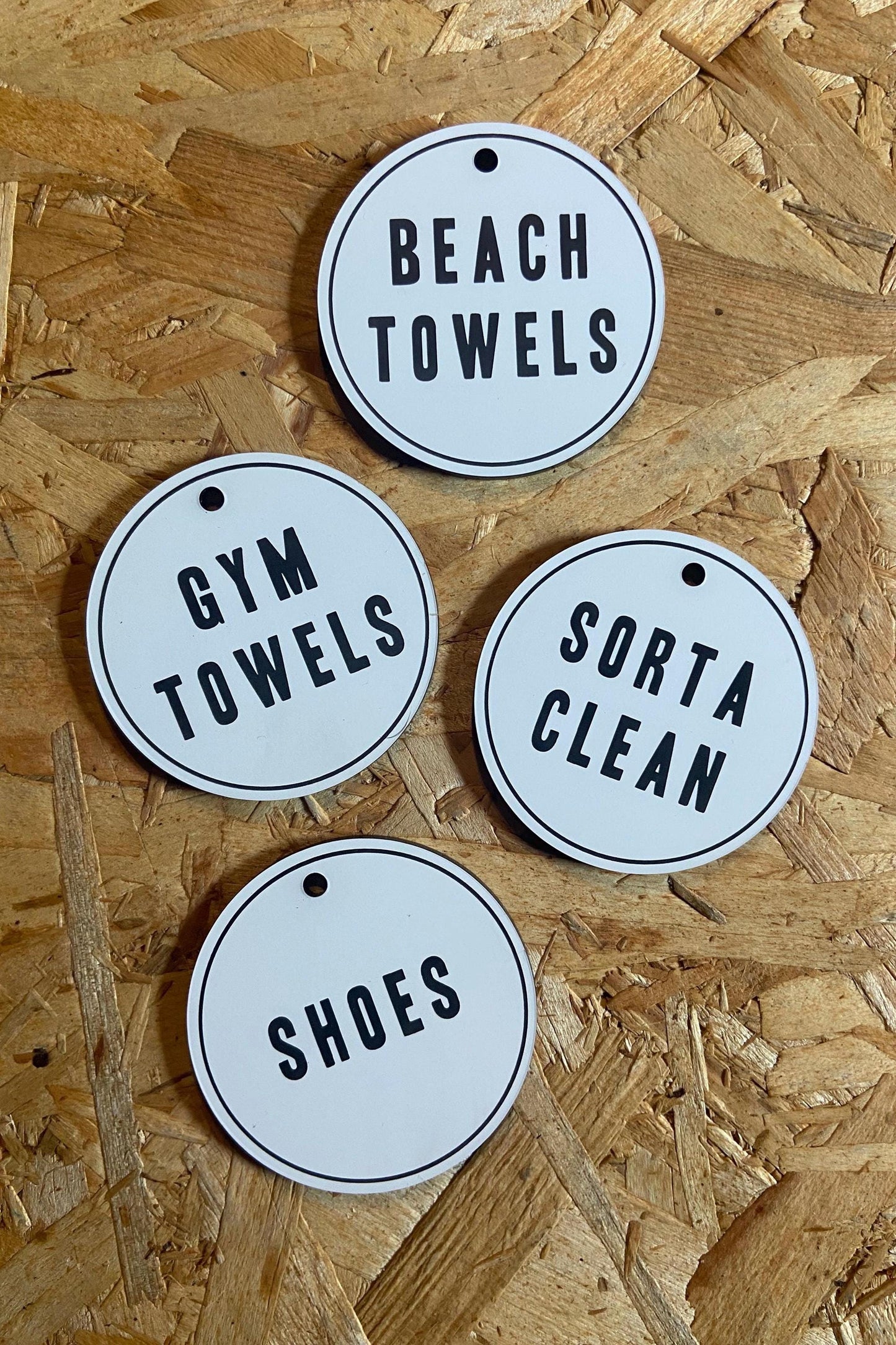 Custom Text Labels | Hamper Basket Tag Guest Bathroom Organization | Laser Engraved White and Black | Laundry Room Shoe Rack