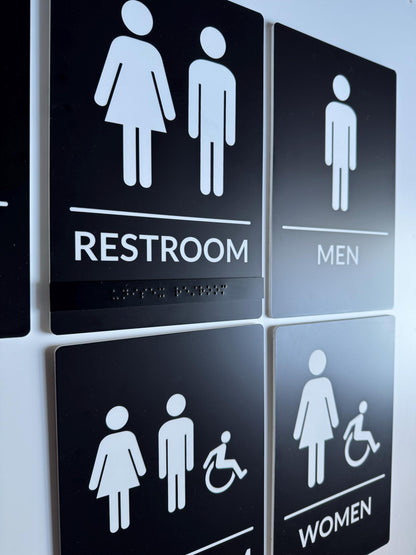 ADA Compliant Restroom Signs 6x9" | Braille Options Available | Office Hotel Bathroom Sign