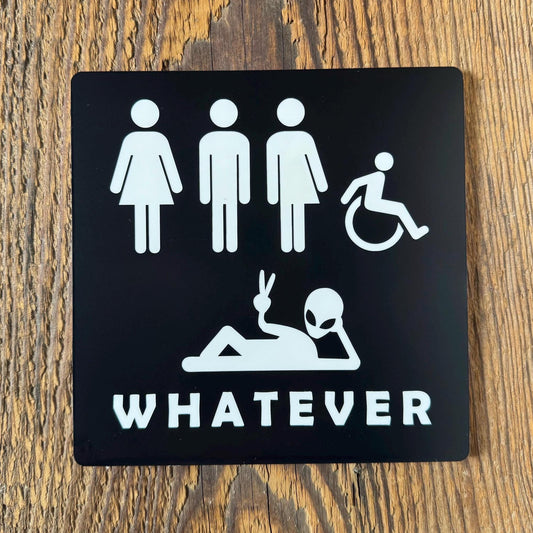 Whatever Gender Neutral Alien Bathroom Sign 6x6 or 9x9 | Cafe Restroom
