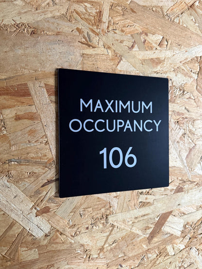 Maximum Occupancy Sign 6x6” Adhesive Backing | Building Inspection Signage