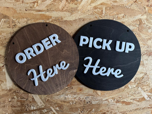 12x12” ORDER Here PICK UP Here Business Sign | Custom Coffee Shop Restaurant Bakery Ice Cream Stand | Priced Per Sign Not Sold as a Set