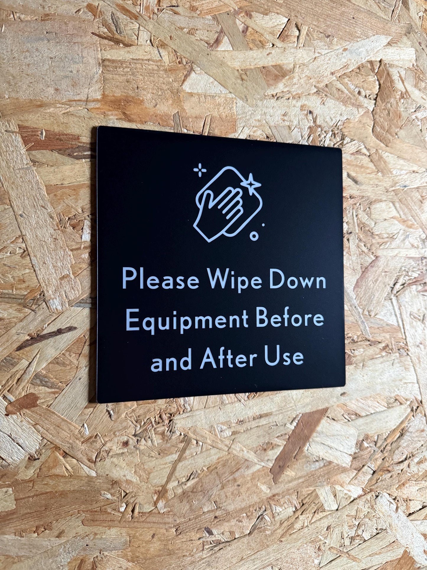 Please Wipe Down Equipment Before and After Use Sign 6x6" | Adhesive Backing | Pilates Yoga Fitness Gym