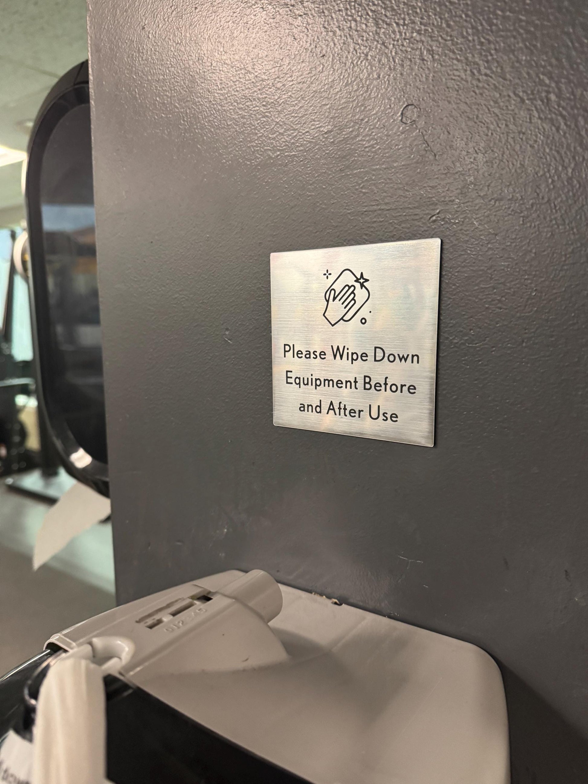 Please Wipe Down Equipment Before and After Use Sign 6x6" | Adhesive Backing | Pilates Yoga Fitness Gym