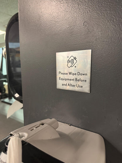 Please Wipe Down Equipment Before and After Use Sign 6x6" | Adhesive Backing | Pilates Yoga Fitness Gym