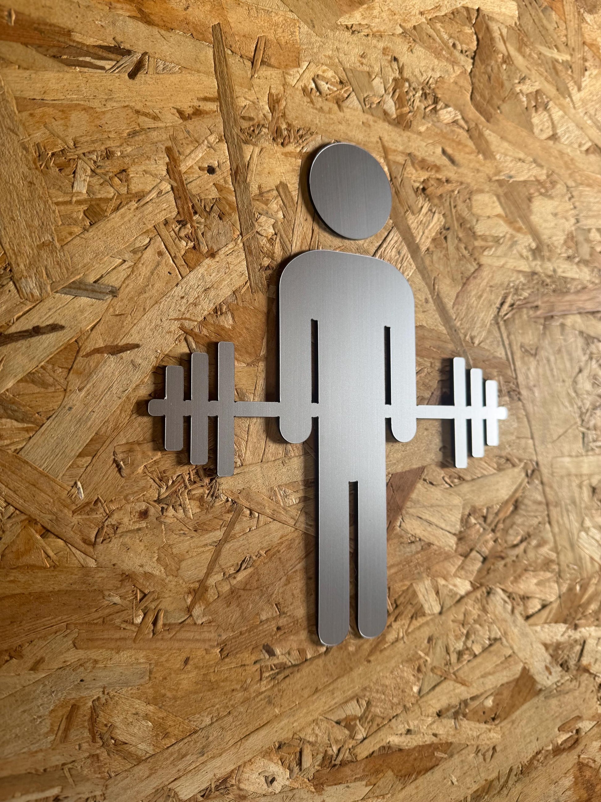 Gym Weightlifting Acrylic Bathroom Icons 3M Adhesive Tape Backing | Gold Silver Black Locker Room Restroom Signs