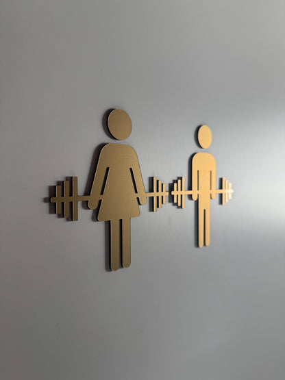 Gym Weightlifting Acrylic Bathroom Icons 3M Adhesive Tape Backing | Gold Silver Black Locker Room Restroom Signs