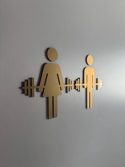 Gym Weightlifting Acrylic Bathroom Icons 3M Adhesive Tape Backing | Gold Silver Black Locker Room Restroom Signs | Custom Sign | 1620 Designs
