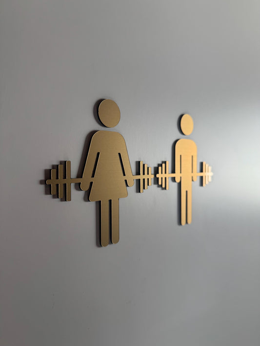 Gym Weightlifting Acrylic Bathroom Icons 3M Adhesive Tape Backing | Gold Silver Black Locker Room Restroom Signs | Custom Sign | 1620 Designs