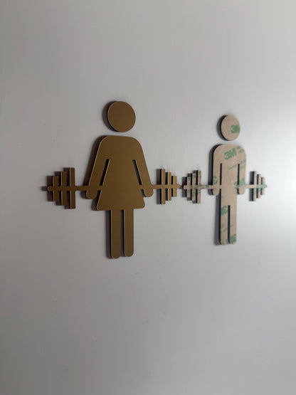 Gym Weightlifting Acrylic Bathroom Icons 3M Adhesive Tape Backing | Gold Silver Black Locker Room Restroom Signs | Custom Sign | 1620 Designs