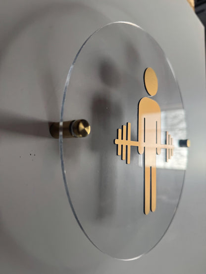 CrossFit Gym Clear Acrylic & Gold Floating Restroom Signs | Men Women Handicap Bathroom 9 x 9 "| Priced per sign not as a set | Custom Sign | 1620 Designs