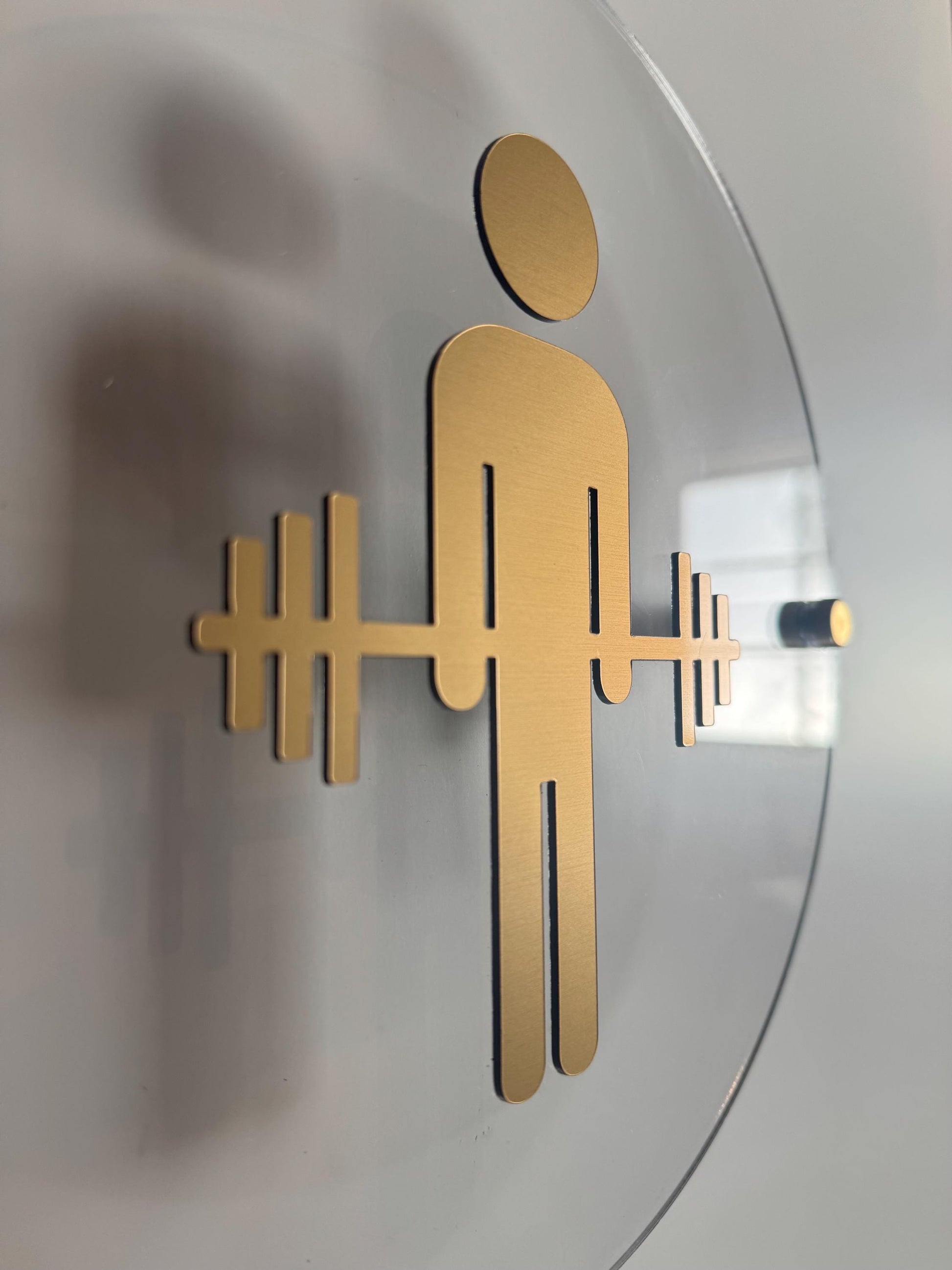 CrossFit Gym Clear Acrylic & Gold Floating Restroom Signs | Men Women Handicap Bathroom 9 x 9 "| Priced per sign not as a set