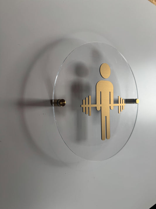 CrossFit Gym Clear Acrylic & Gold Floating Restroom Signs | Men Women Handicap Bathroom 9 x 9 "| Priced per sign not as a set
