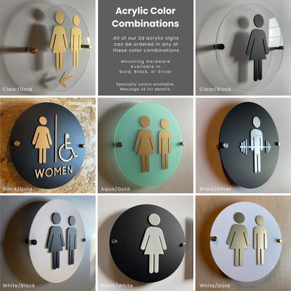 Black and White Acrylic Bathroom Sign | Unisex Men Women Handicap Designs | Business Restroom Signs | Custom Sign | 1620 Designs