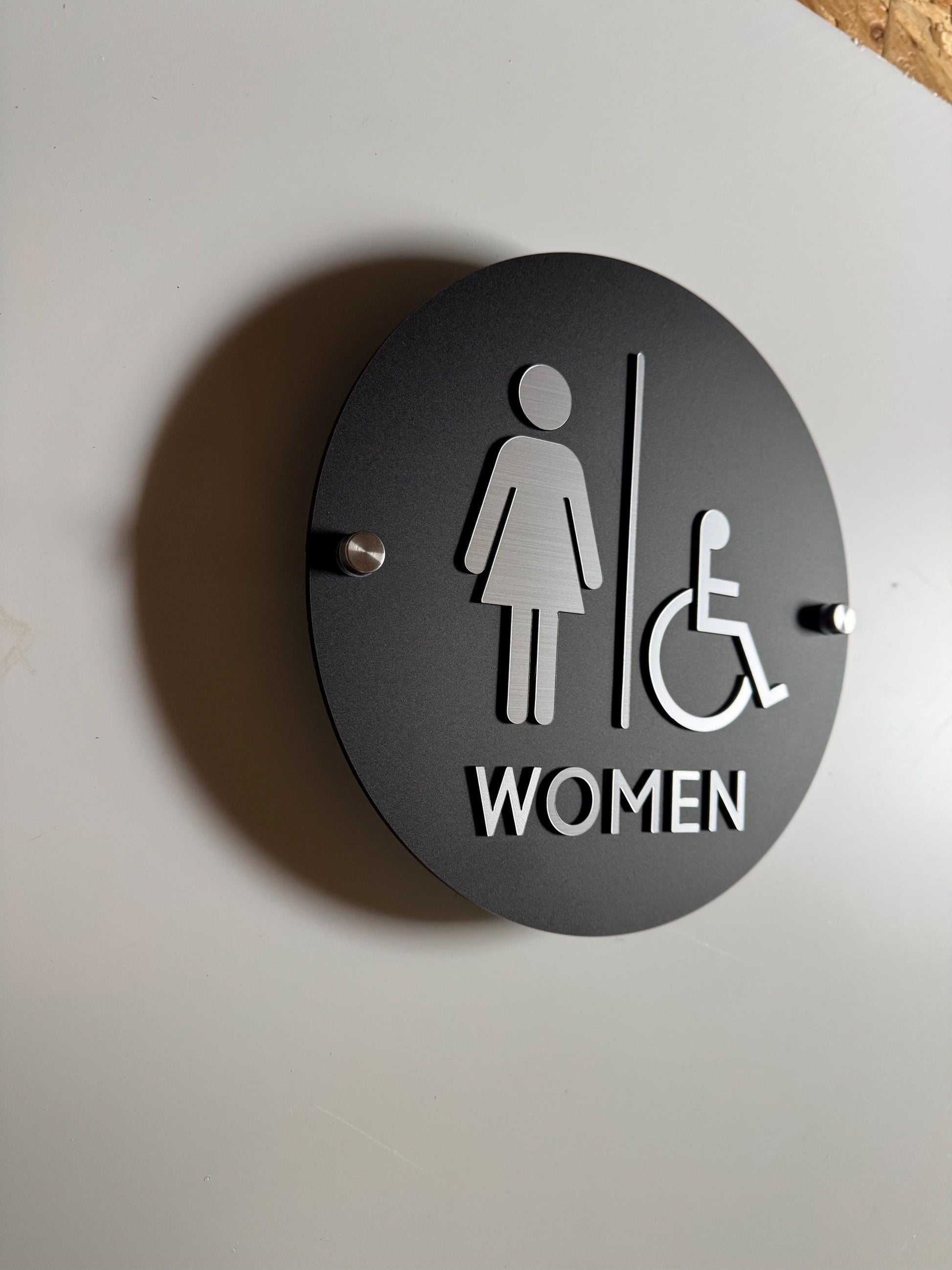Black and Silver Acrylic Bathroom Sign | Unisex Men Women Handicap Designs | Business Restroom Signs