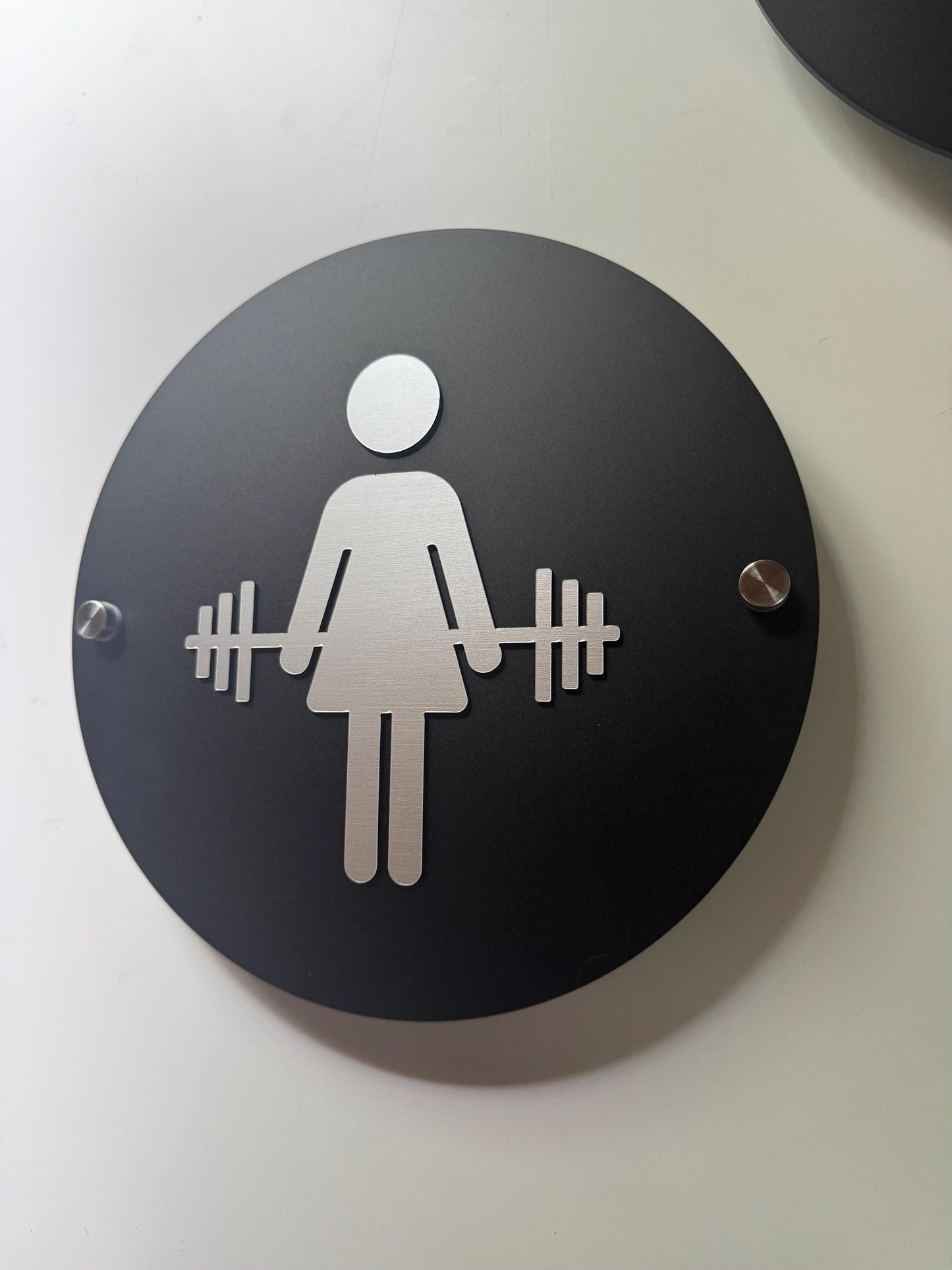 CrossFit Gym Matte Black and Silver Acrylic Floating Restroom Signs | Men Women Handicap Bathroom | Priced per sign not as a set