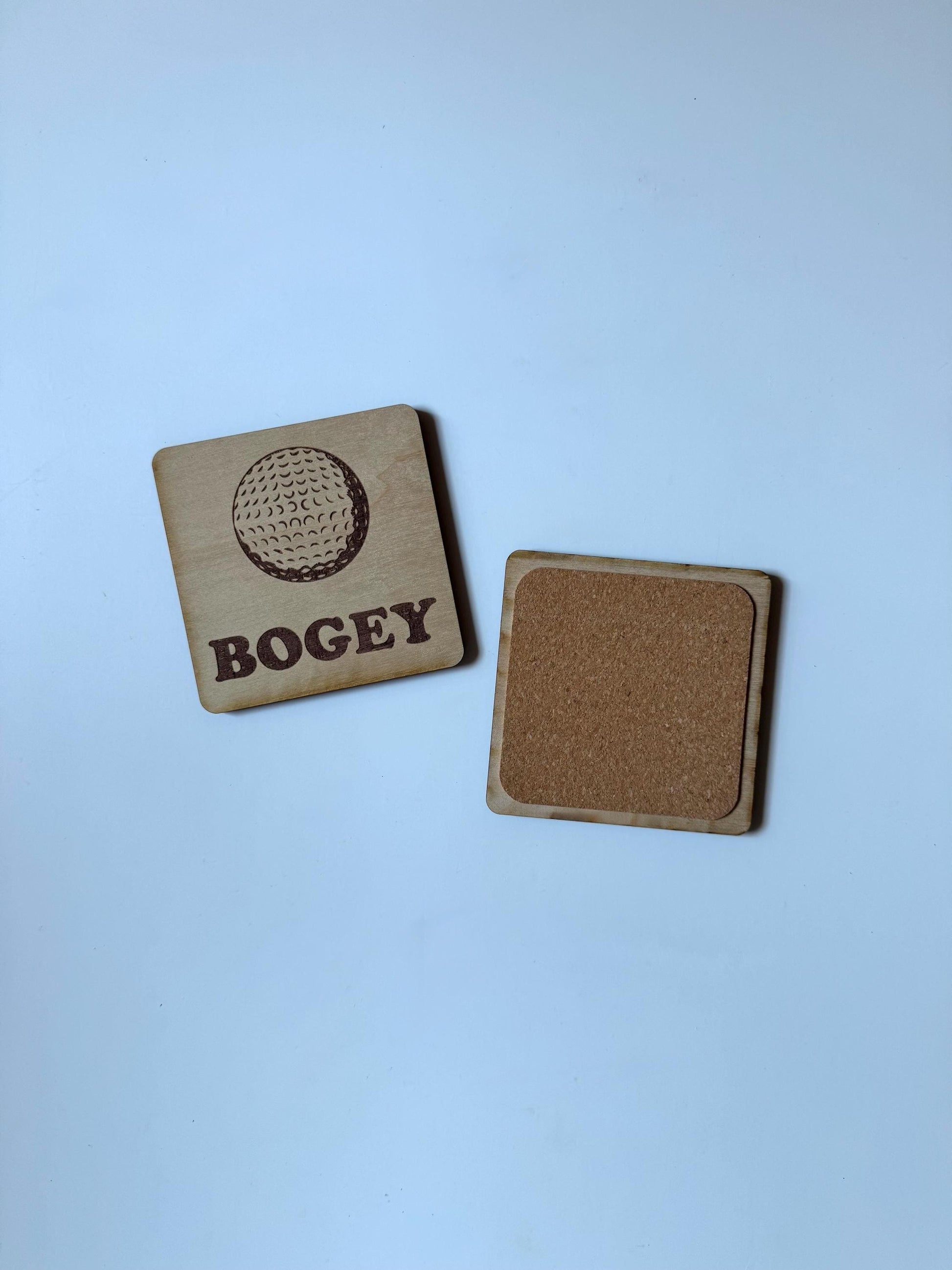 Golf Drink Coasters | Set of 4 Golf Ball Designs | Laser Engraved Real Wood with Cork Backing – Retirement Gift