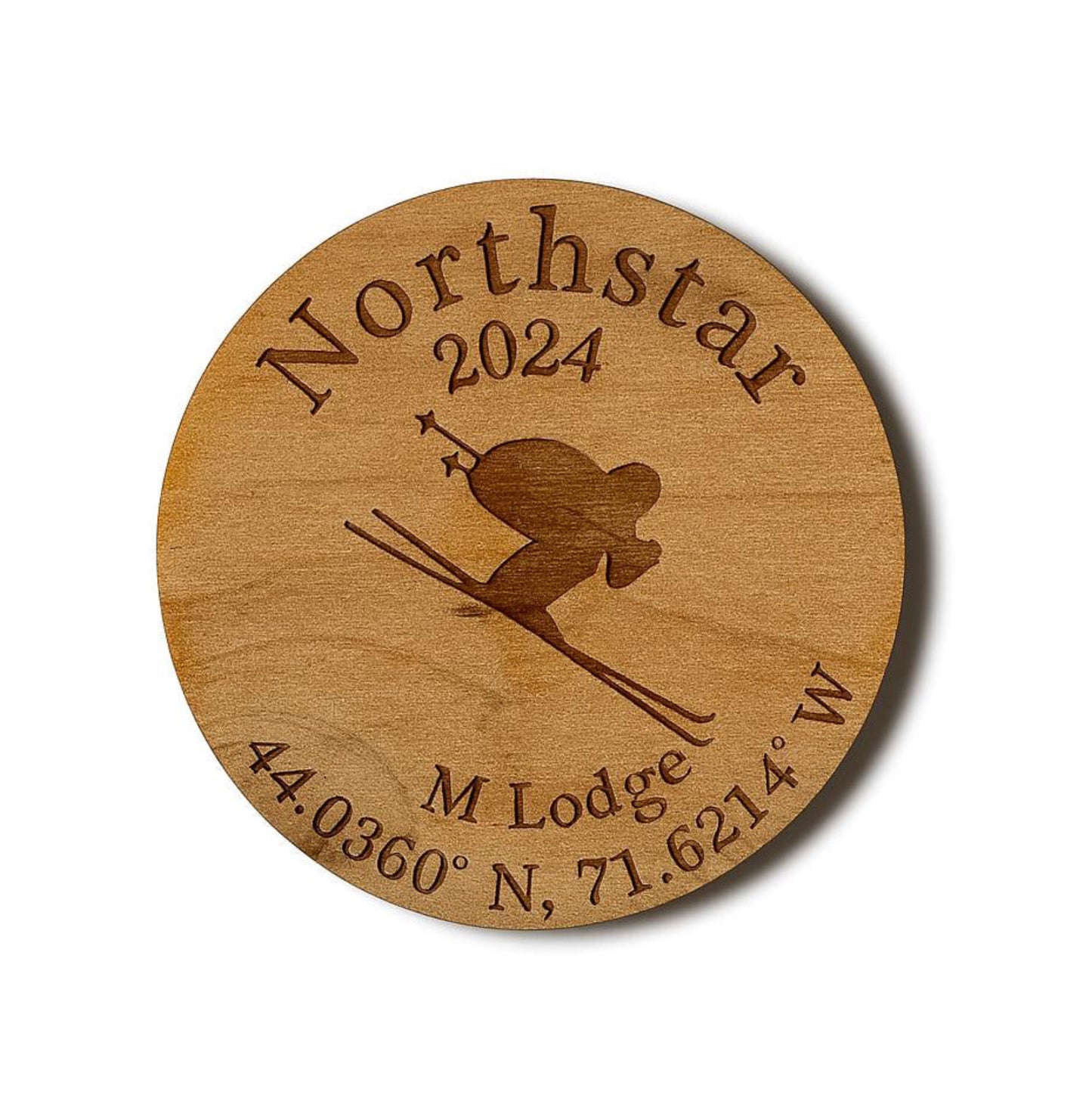 Custom Ski Lodge Name Coasters Engraved Wooden Drink Holders | Mountain Cabin Apres Ski Barware Set | | Cork Pad on Bottom