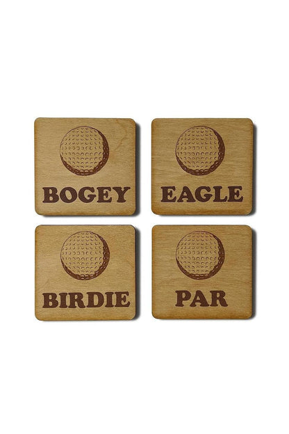 Golf Drink Coasters | Set of 4 Golf Ball Designs | Laser Engraved Real Wood with Cork Backing – Retirement Gift