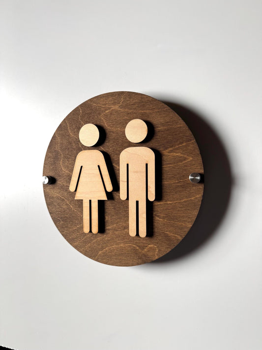 9x9" Wood and Acrylic Bathroom Sign | Unisex Men Women Handicap Designs | Business Restroom Signs