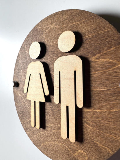 9x9" Wood and Acrylic Bathroom Sign | Unisex Men Women Handicap Designs | Business Restroom Signs