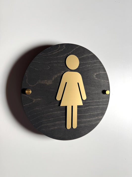 Wood & Gold Acrylic Bathroom Sign | Unisex Men Women Handicap Designs | Business Restroom Signs | Custom Sign | 1620 Designs