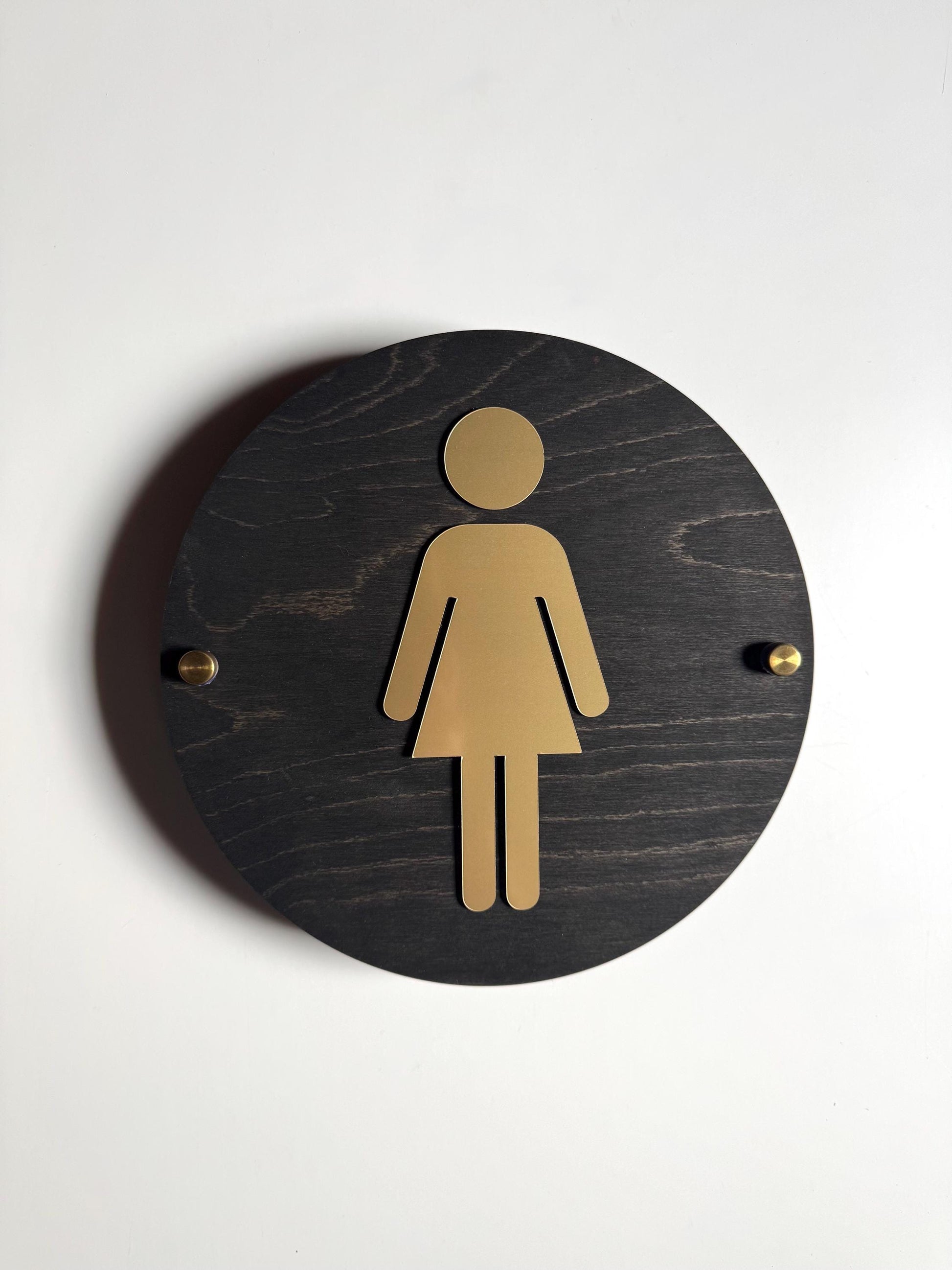 Wood & Gold Acrylic Bathroom Sign | Unisex Men Women Handicap Designs | Business Restroom Signs