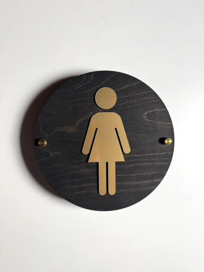 Wood & Gold Acrylic Bathroom Sign | Unisex Men Women Handicap Designs | Business Restroom Signs | Custom Sign | 1620 Designs