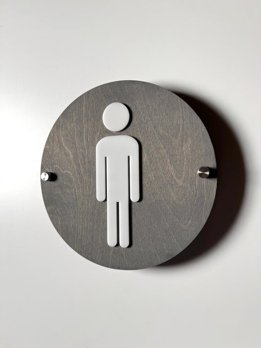 Wood & Glossy White Acrylic Bathroom Sign | Unisex Men Women Handicap Designs | Business Restroom Signs