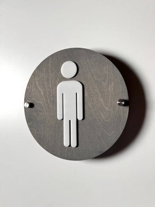 Wood & Glossy White Acrylic Bathroom Sign | Unisex Men Women Handicap Designs | Business Restroom Signs | Custom Sign | 1620 Designs