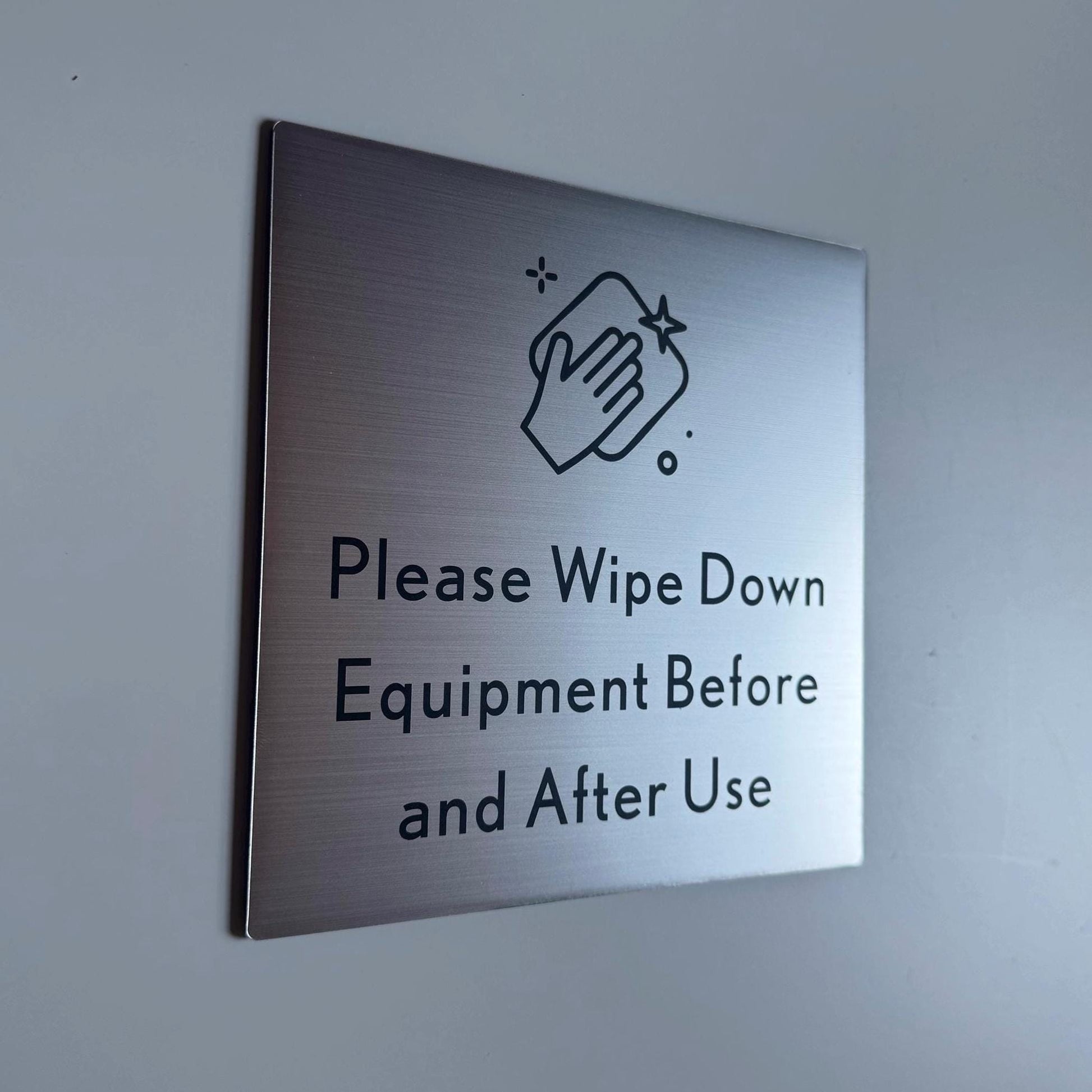 Please Wipe Down Equipment Before and After Use Sign 6x6" | Adhesive Backing | Pilates Yoga Fitness Gym