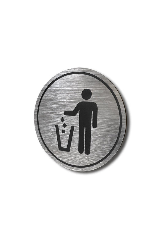 Trash Decal Man Throwing Away Garbage | Indoor Outdoor UV Stable & Weatherproof | Stainless Steel Kitchen Pantry Organization