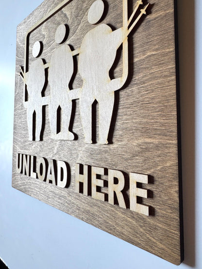 Ski Cabin UNLOAD HERE Chalet Wall Hanging Acrylic & Wood Rustic Signs | Snowboarder Gift | Custom Mountain Lodge Decor | 12x12" or 24x24"