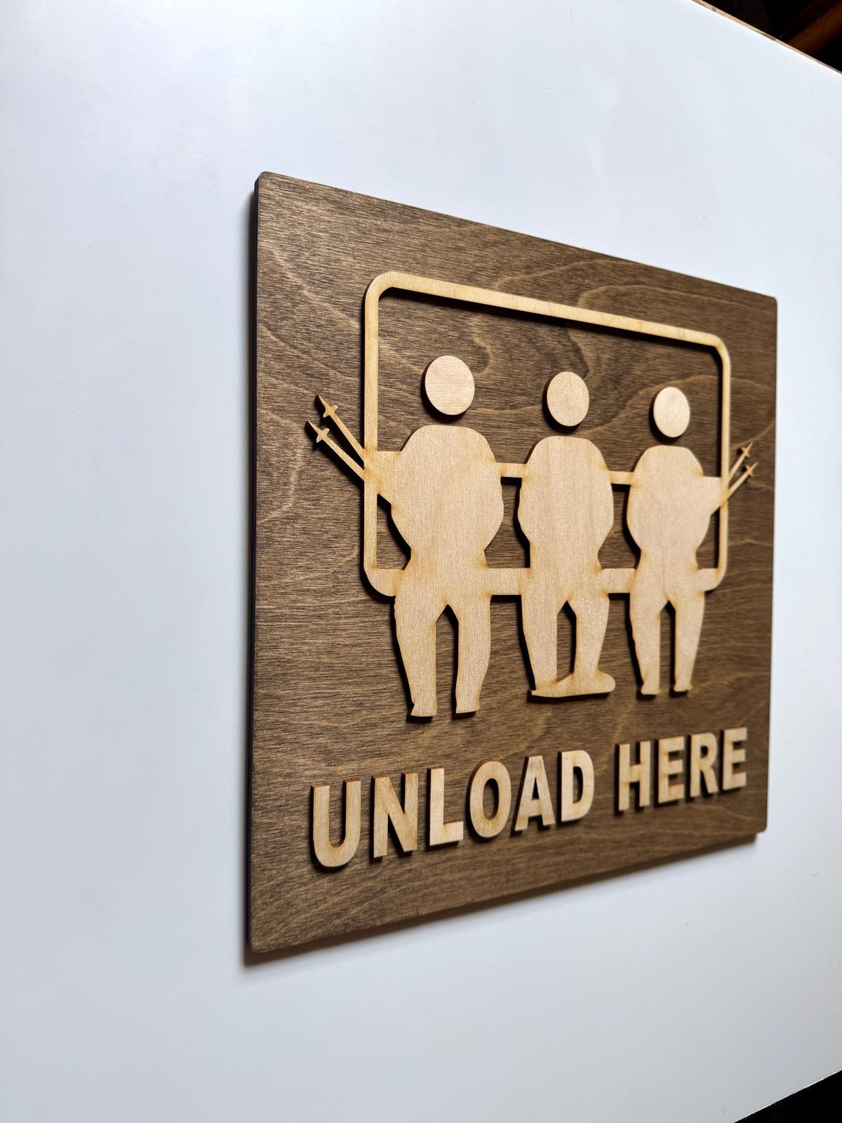 Ski Cabin UNLOAD HERE Chalet Wall Hanging Acrylic & Wood Rustic Signs | Snowboarder Gift | Custom Mountain Lodge Decor | 12x12" or 24x24" | Custom Sign | 1620 Designs