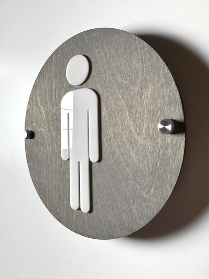 Wood & Glossy White Acrylic Bathroom Sign | Unisex Men Women Handicap Designs | Business Restroom Signs