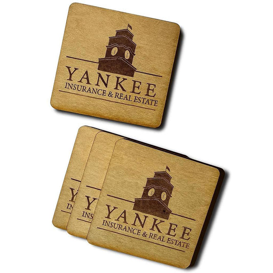 Custom Design Drink Coaster | Laser Engraved Real Wood with Cork Backing – Client Gifts, Wedding Favor, or Custom Logo Swag