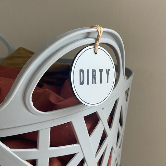 Clean & Dirty Laundry Basket Labels | Hamper Basket Tag Organization | 2.5"x 2.5" Inch Laser Engraved White and Black | Custom Sign | 1620 Designs