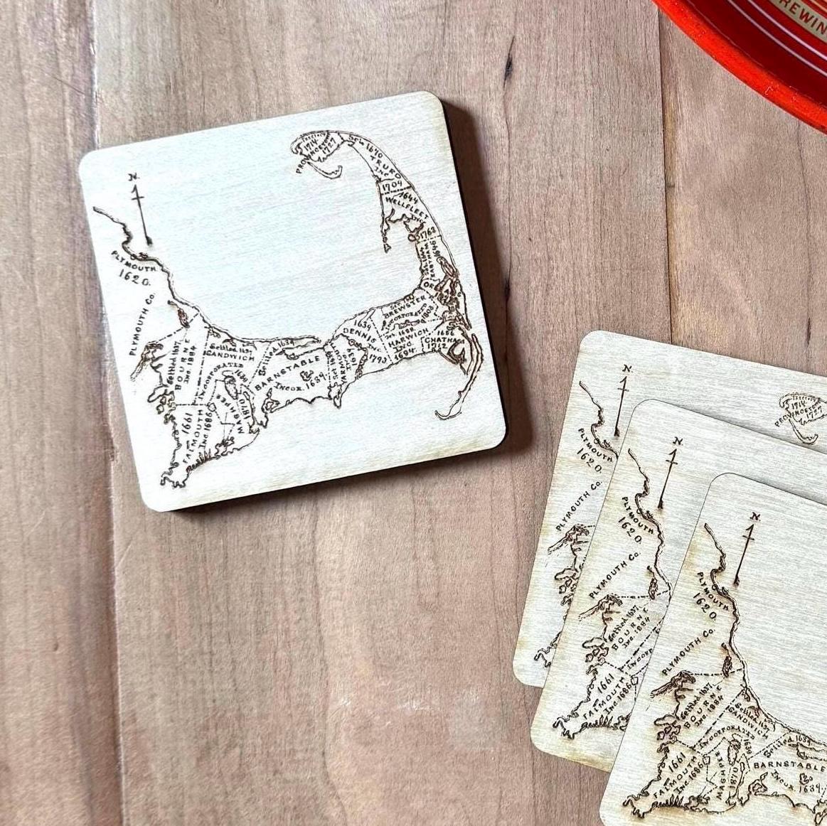Cape Cod Map Coaster Set | Custom Sign | 1620 Designs