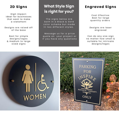 CrossFit Gym Matte Black and Silver Acrylic Floating Restroom Signs | Men Women Handicap Bathroom | Priced per sign not as a set | Custom Sign | 1620 Designs