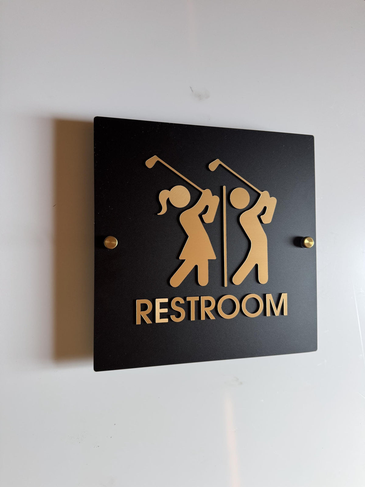Black and Gold Golf Restroom Sign: Acrylic Country Club Decor Unisex Men Women Handicap Business Restroom Signs