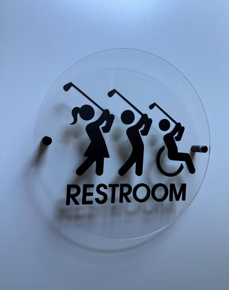 Black and Gold Golf Restroom Sign: Acrylic Country Club Decor Unisex Men Women Handicap Business Restroom Signs