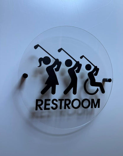 Black and Gold Golf Restroom Sign: Acrylic Country Club Decor Unisex Men Women Handicap Business Restroom Signs
