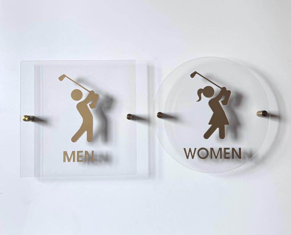 Black and Gold Golf Restroom Sign: Acrylic Country Club Decor Unisex Men Women Handicap Business Restroom Signs