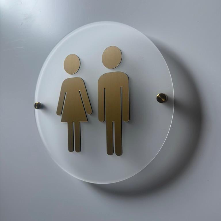 Frosted Acrylic and Gold Bathroom Sign | Unisex Men Women Handicap Designs | Business Restroom Signs