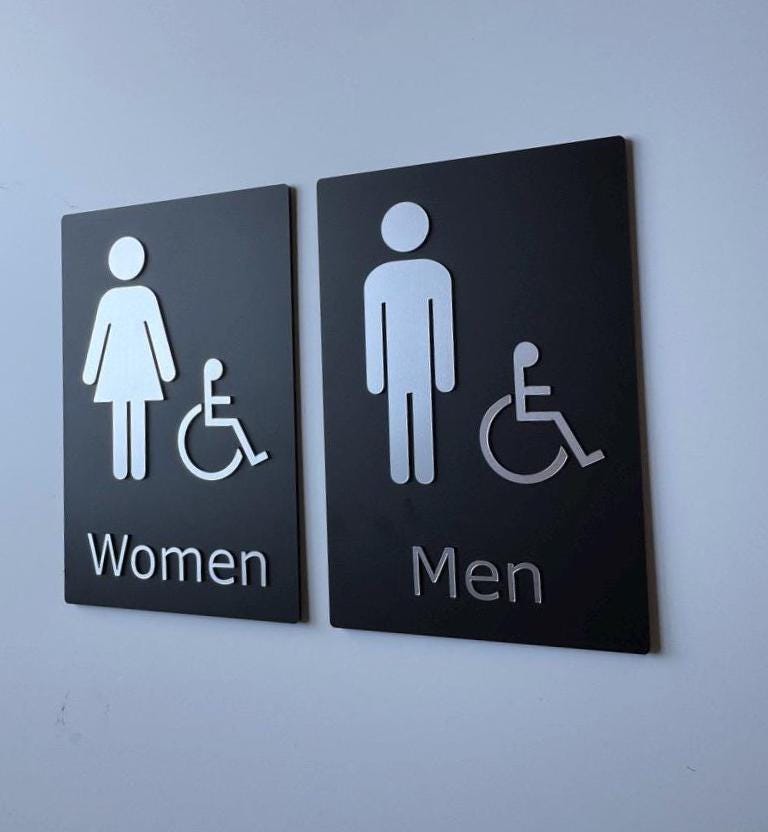 Matte Black & Silver Restroom Sign, 9x6"