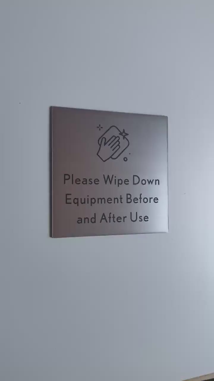 Please Wipe Down Equipment Before and After Use Sign 6x6" | Adhesive Backing | Pilates Yoga Fitness Gym